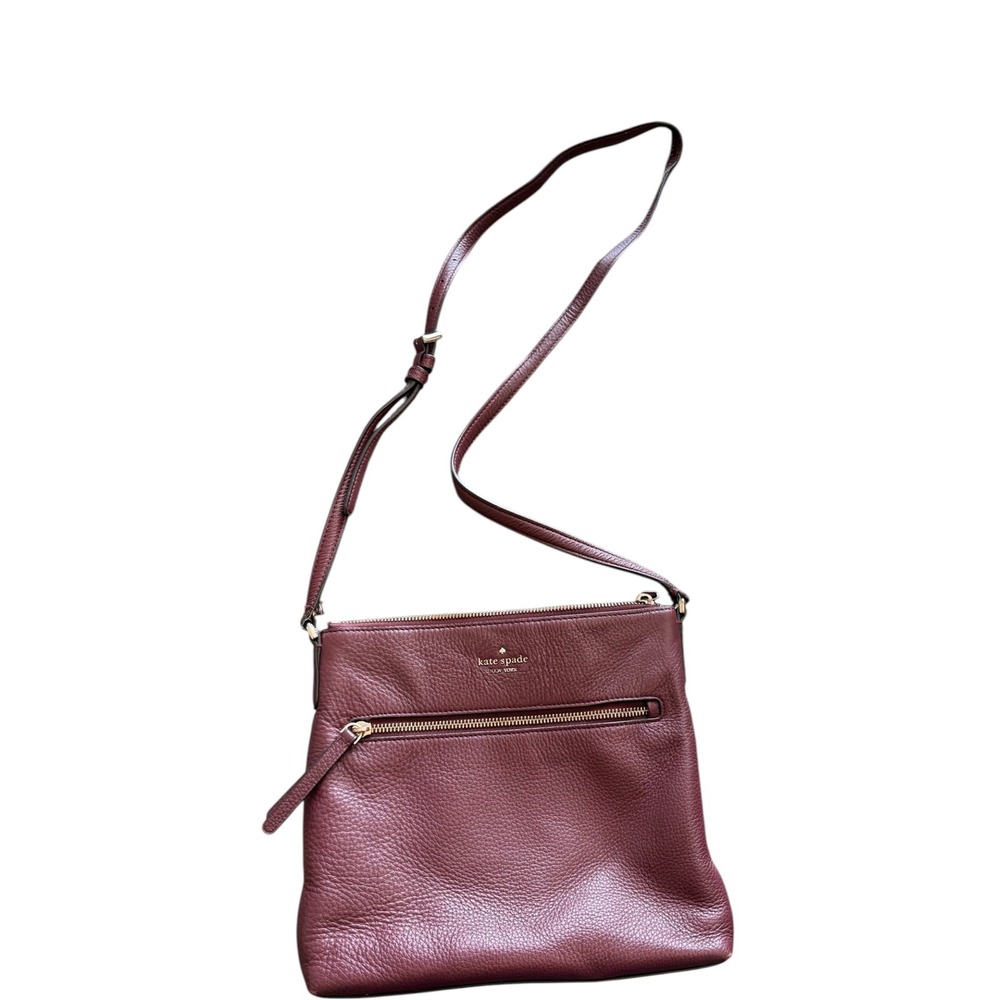 Kate Spade New York Pebbled Jackson Zip Top Leather Crossbody Bag Burgundy Wine